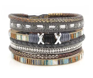Boho Gray Multicolor Leather Bracelet
