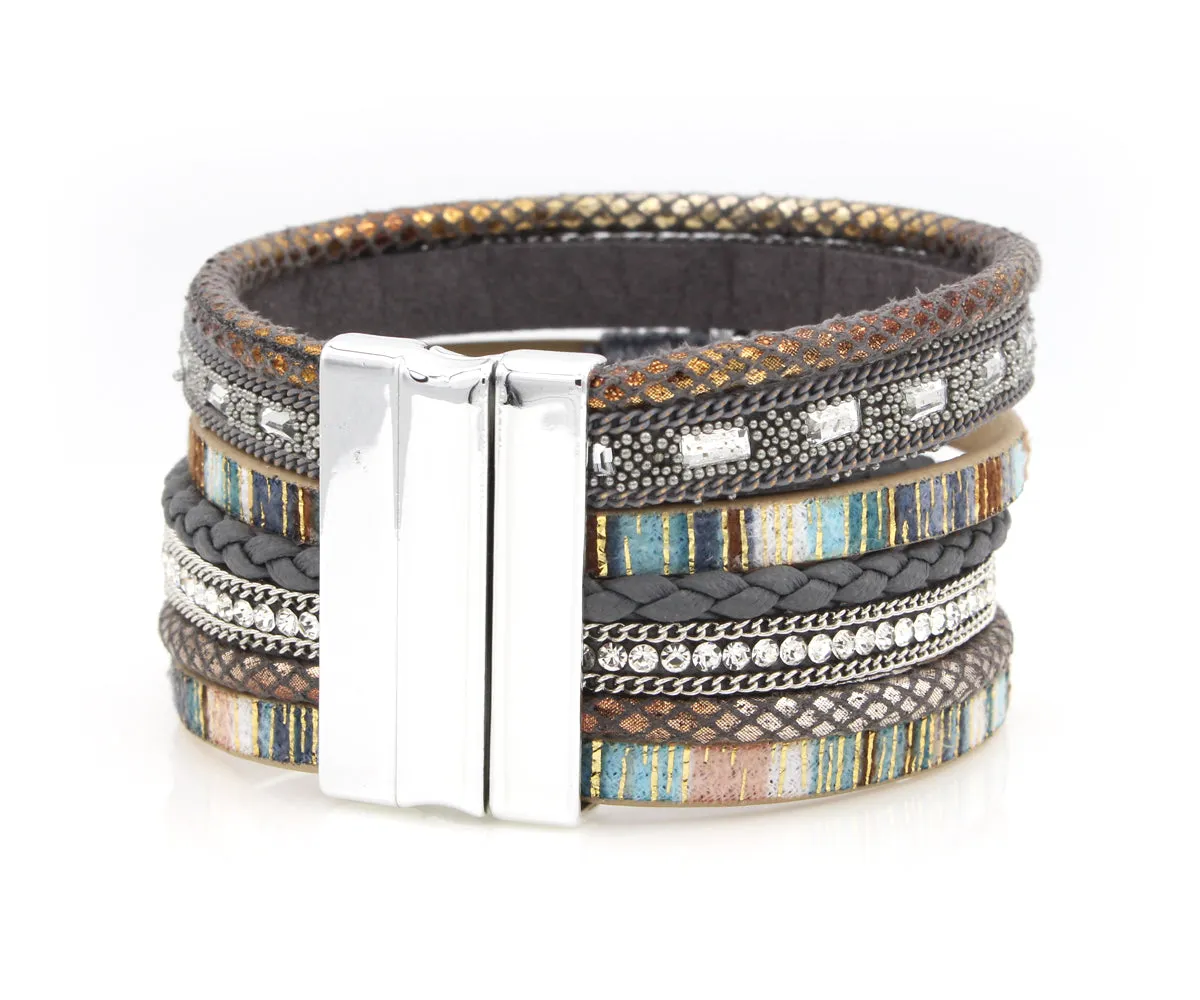 Boho Gray Multicolor Leather Bracelet