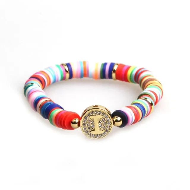 Boho Letter Rainbow Charm Bracelet