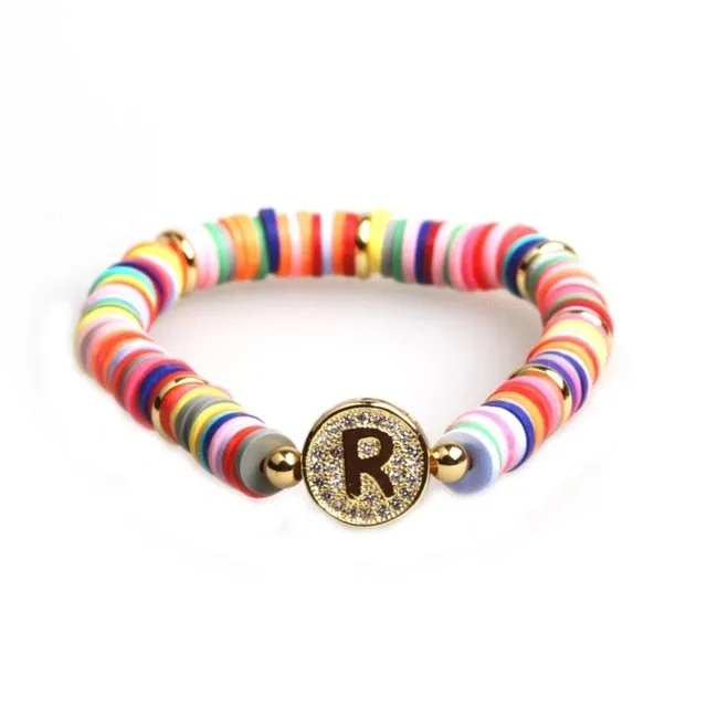 Boho Letter Rainbow Charm Bracelet