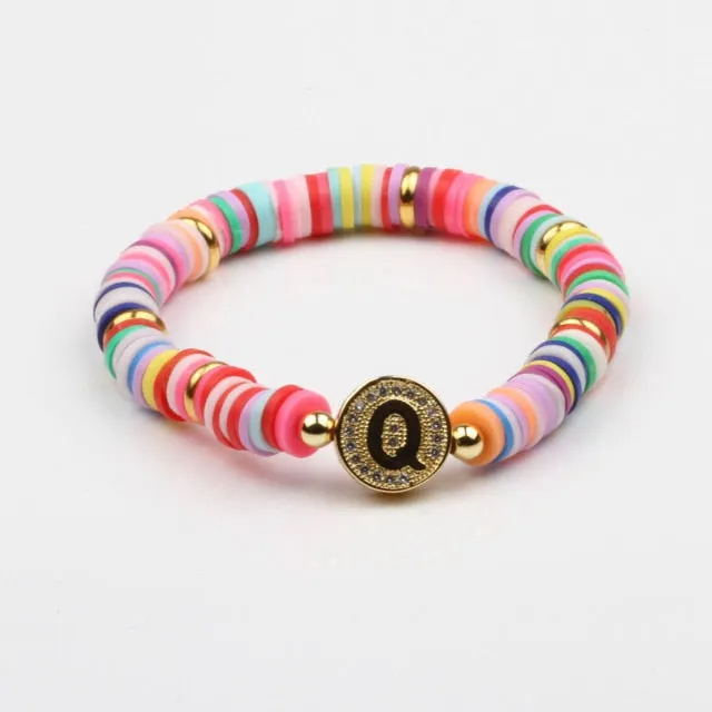 Boho Letter Rainbow Charm Bracelet