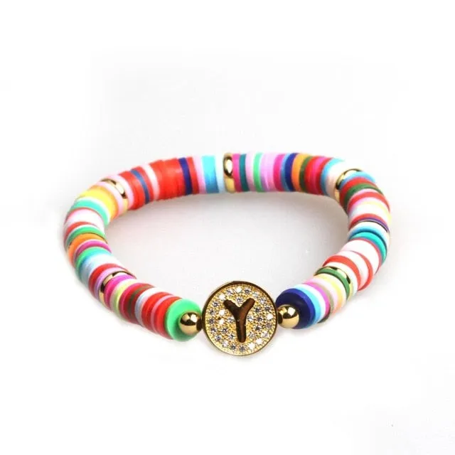 Boho Letter Rainbow Charm Bracelet
