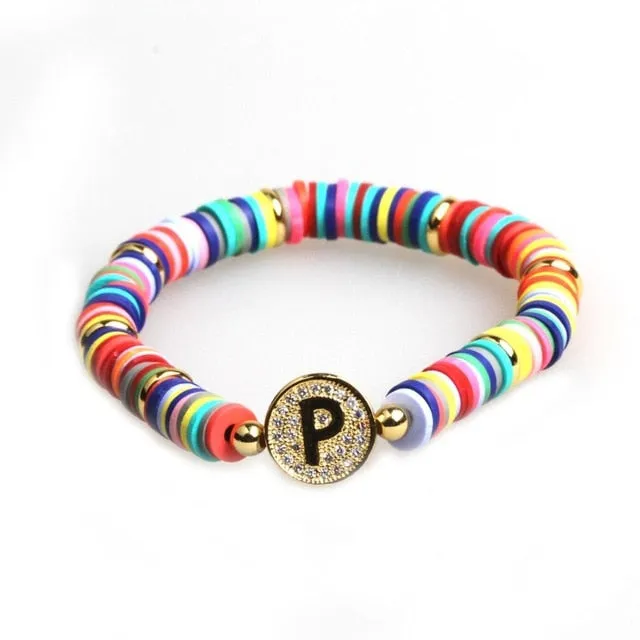 Boho Letter Rainbow Charm Bracelet