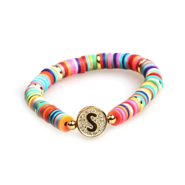 Boho Letter Rainbow Charm Bracelet