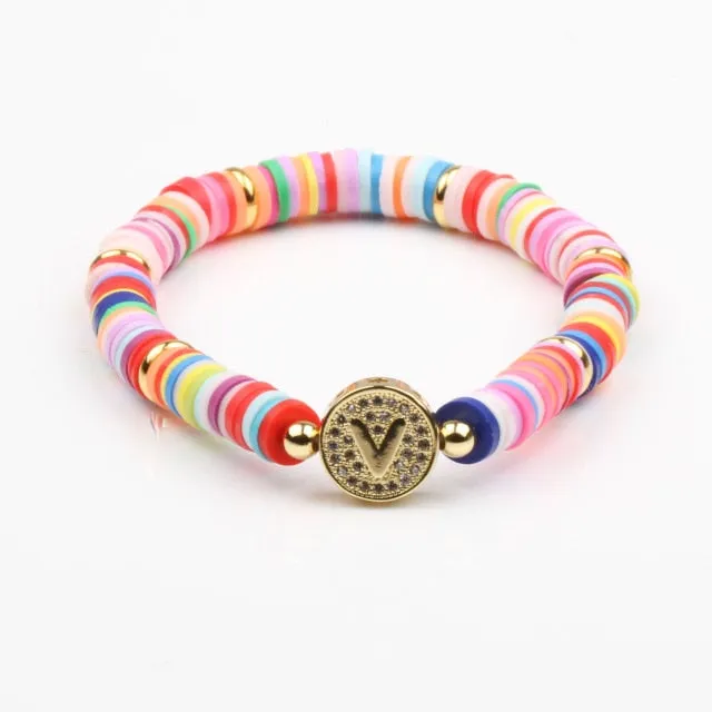 Boho Letter Rainbow Charm Bracelet