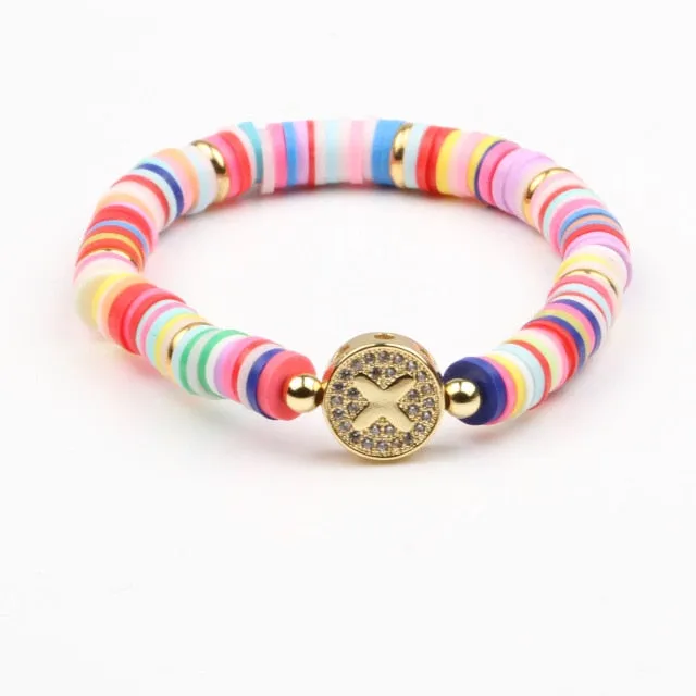 Boho Letter Rainbow Charm Bracelet