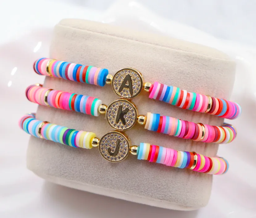 Boho Letter Rainbow Charm Bracelet