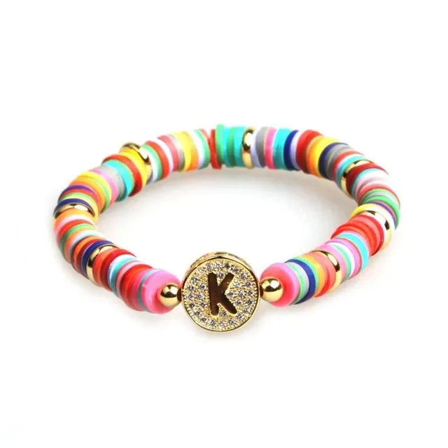 Boho Letter Rainbow Charm Bracelet