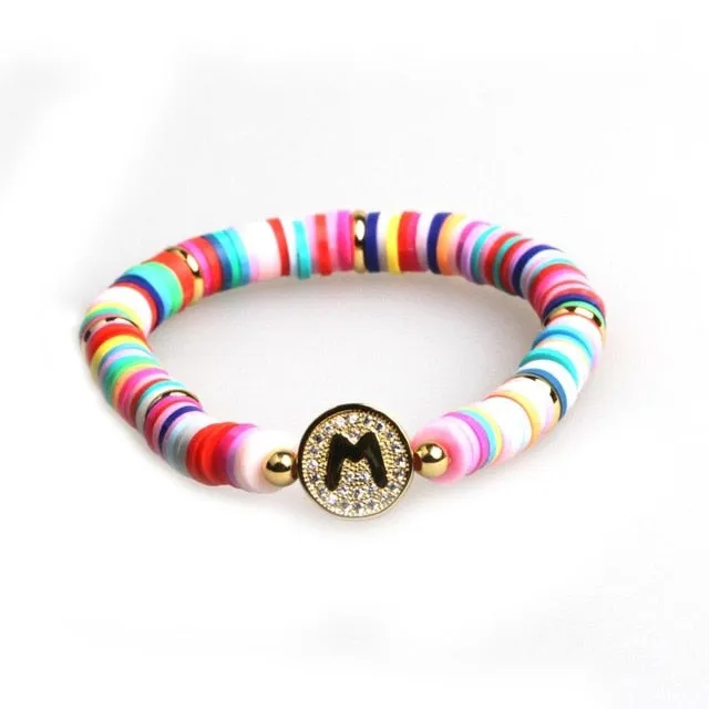 Boho Letter Rainbow Charm Bracelet