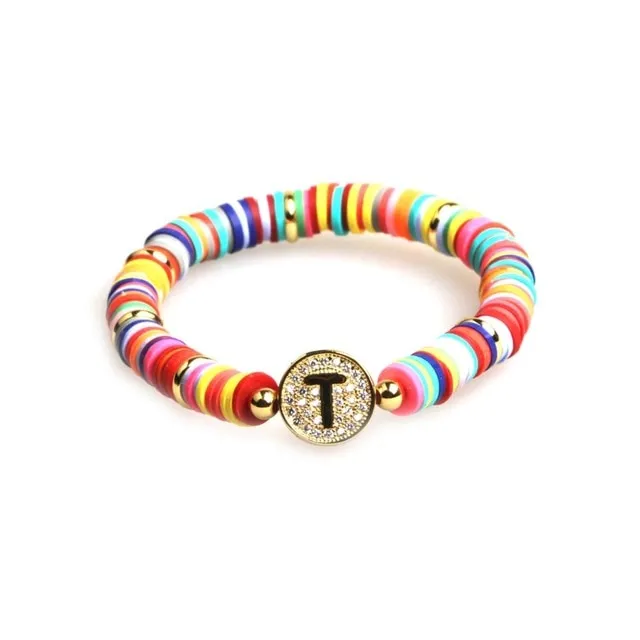 Boho Letter Rainbow Charm Bracelet