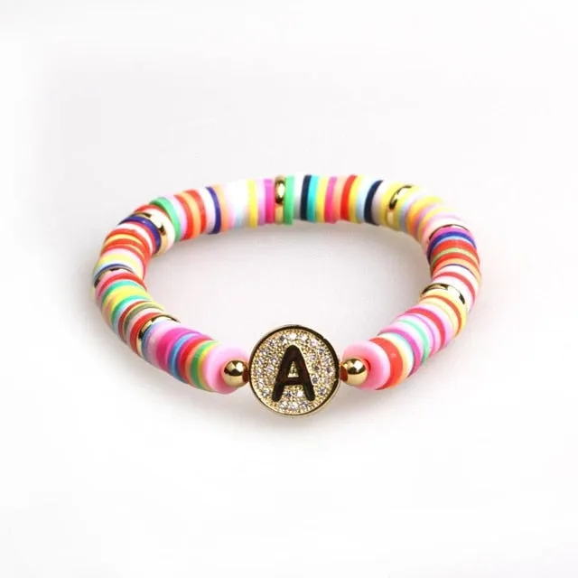 Boho Letter Rainbow Charm Bracelet