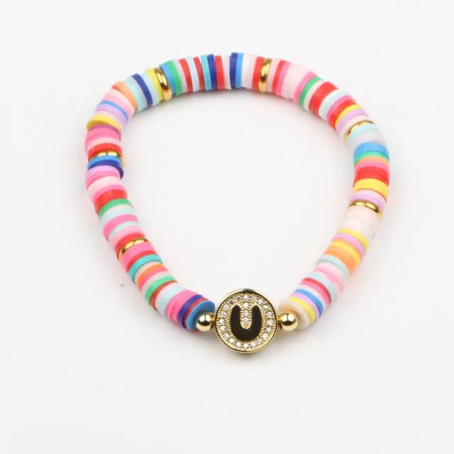 Boho Letter Rainbow Charm Bracelet