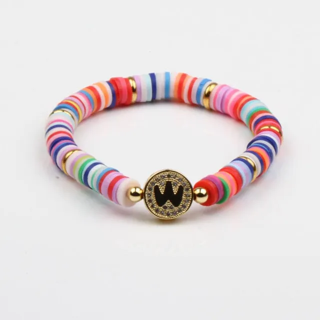 Boho Letter Rainbow Charm Bracelet