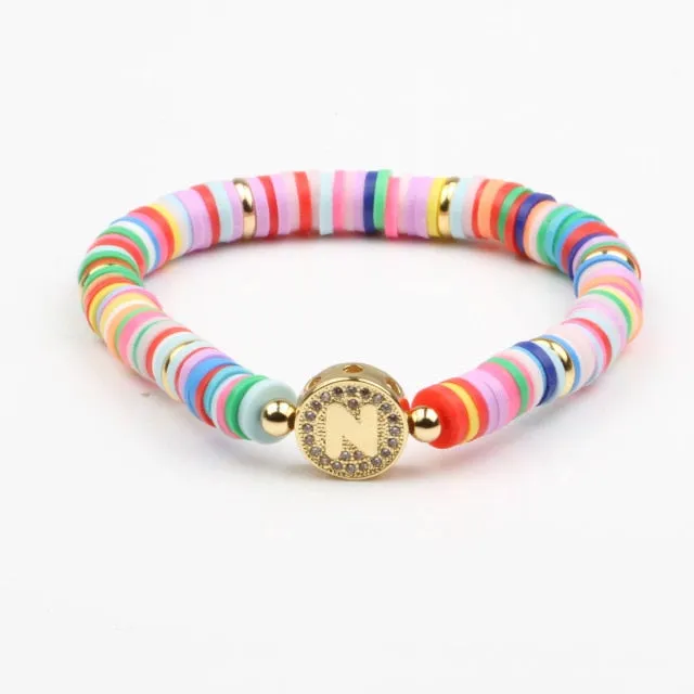 Boho Letter Rainbow Charm Bracelet