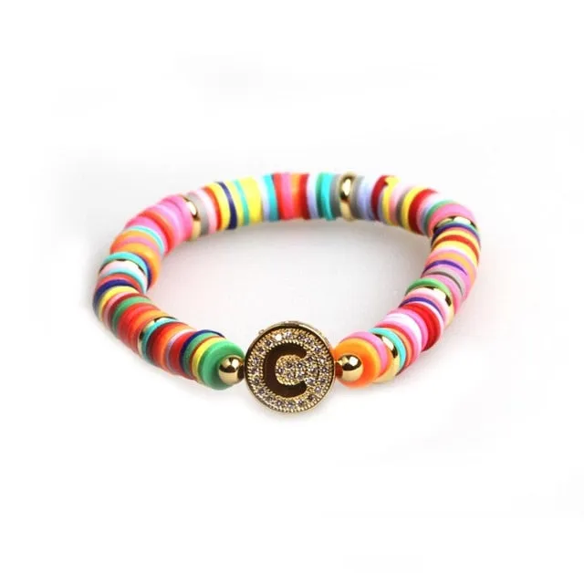 Boho Letter Rainbow Charm Bracelet