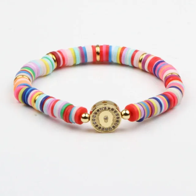 Boho Letter Rainbow Charm Bracelet