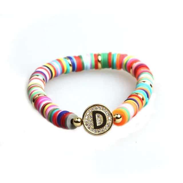 Boho Letter Rainbow Charm Bracelet