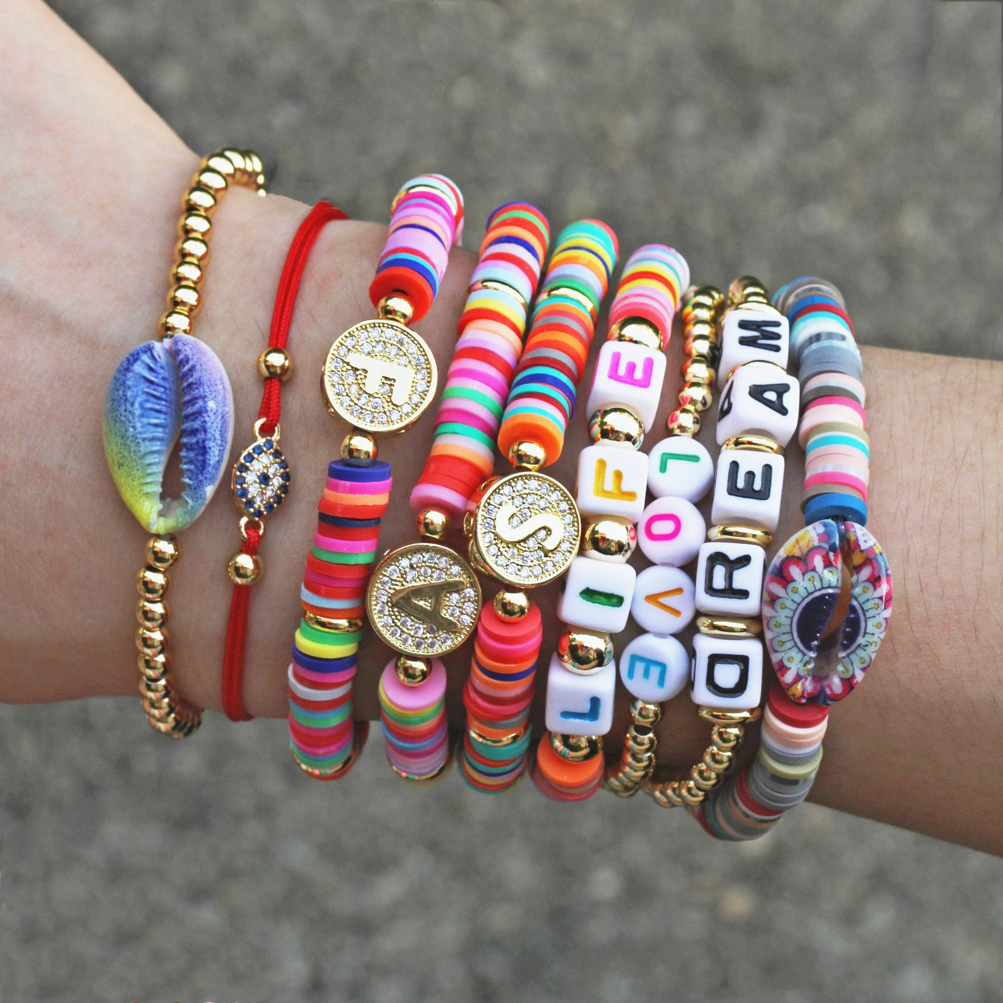 Boho Letter Rainbow Charm Bracelet