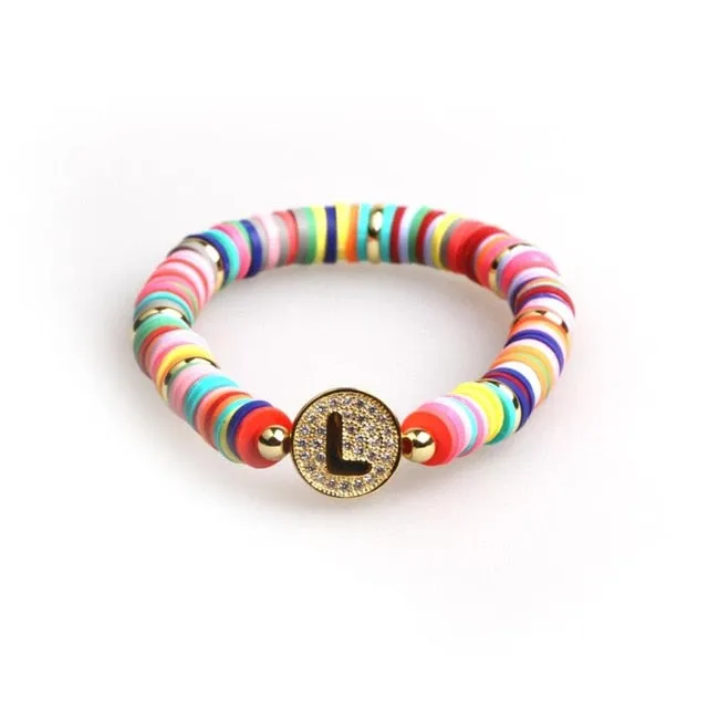 Boho Letter Rainbow Charm Bracelet