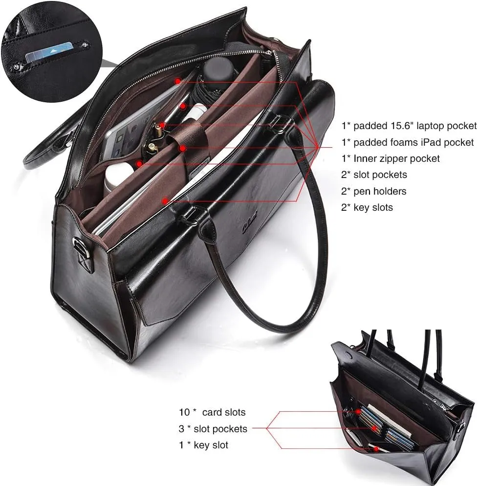 Briefcase for Women Oil Wax Leather Vintage 15.6 Inch Laptop Business Shoulder Bag
