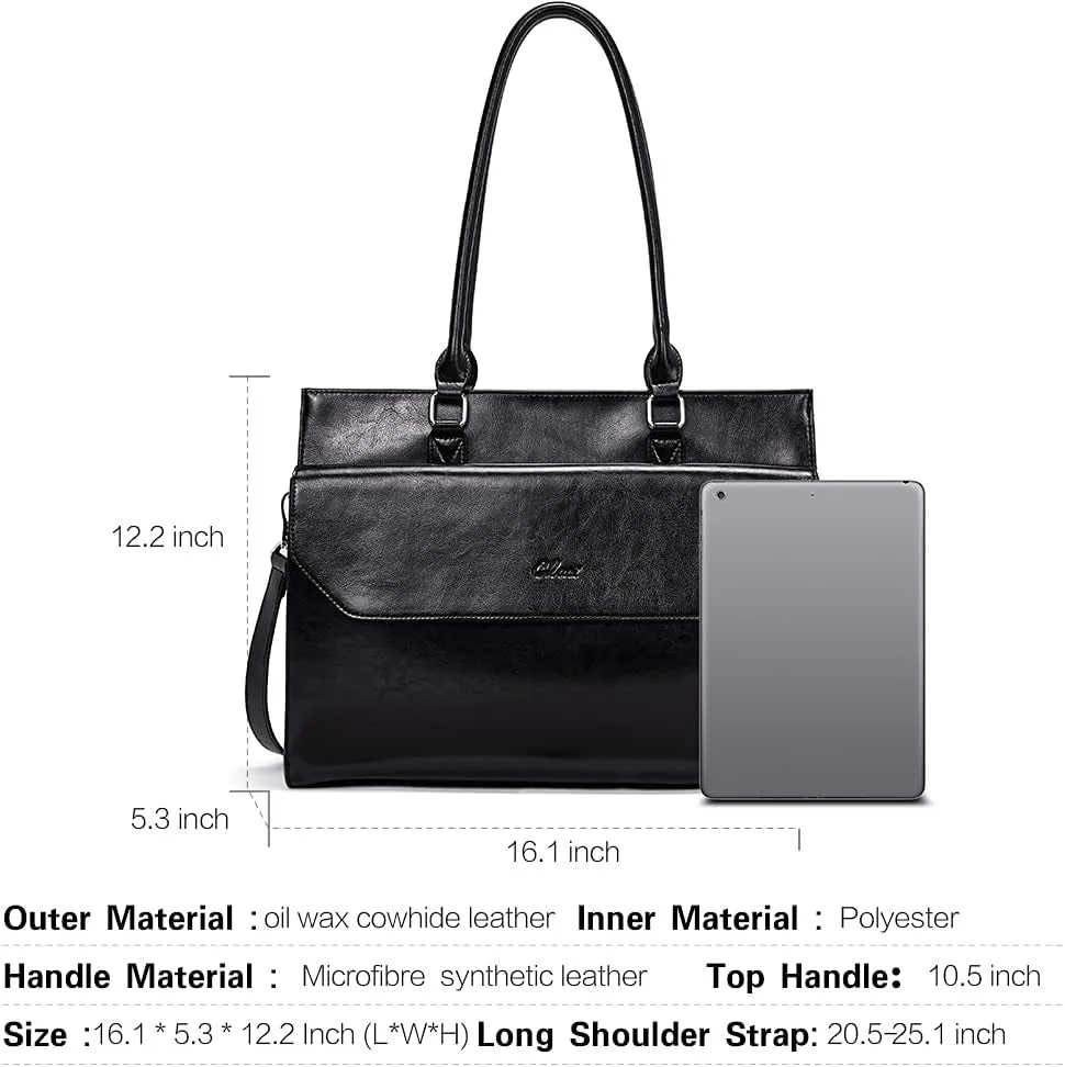 Briefcase for Women Oil Wax Leather Vintage 15.6 Inch Laptop Business Shoulder Bag