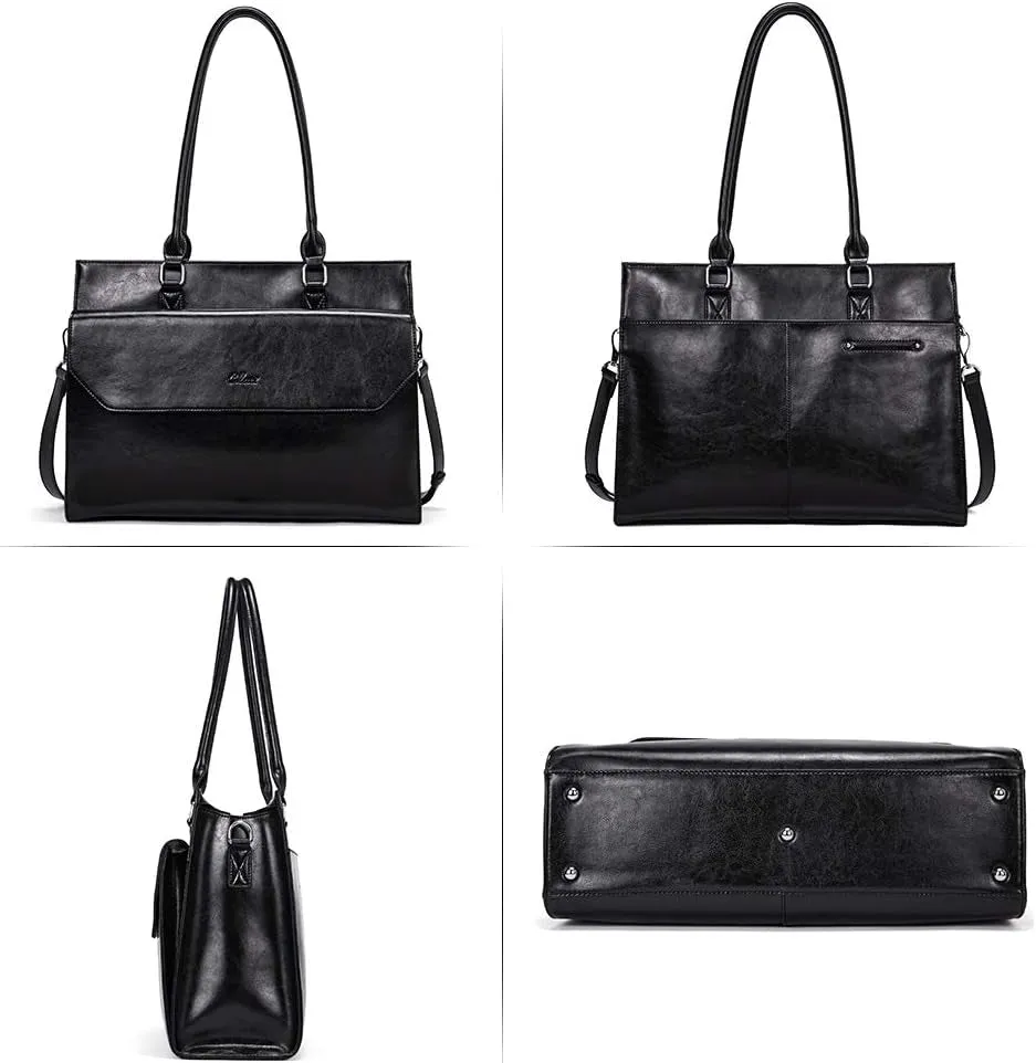 Briefcase for Women Oil Wax Leather Vintage 15.6 Inch Laptop Business Shoulder Bag