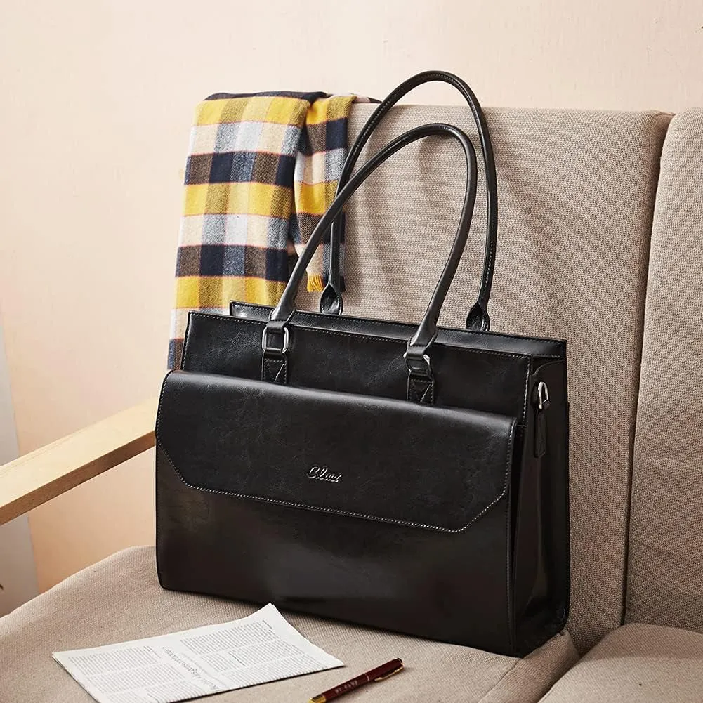 Briefcase for Women Oil Wax Leather Vintage 15.6 Inch Laptop Business Shoulder Bag