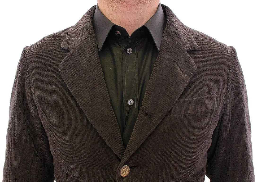 Brown three button slim fit blazer