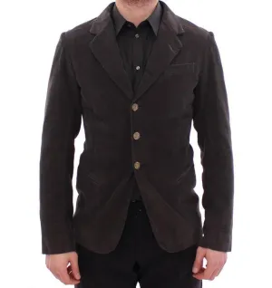 Brown three button slim fit blazer