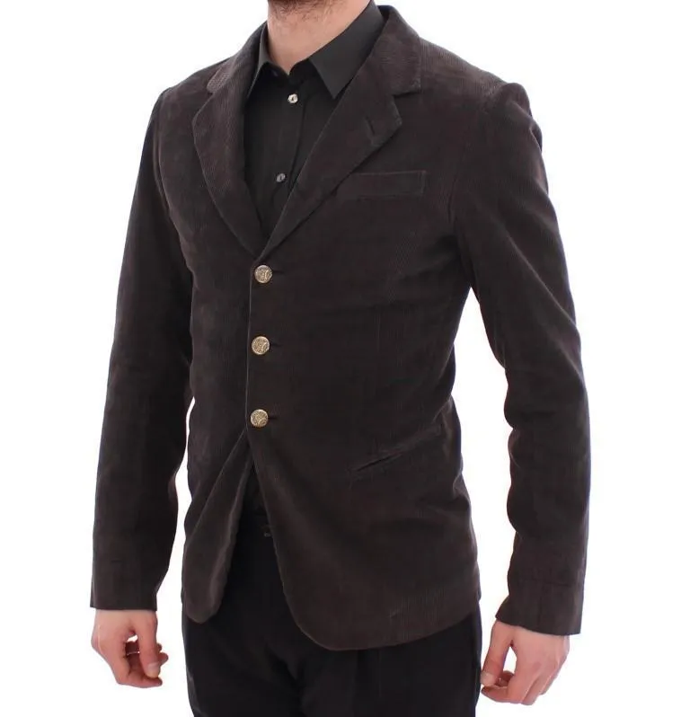 Brown three button slim fit blazer