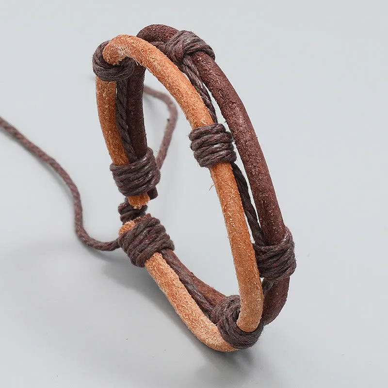 Buddha Stones Vintage Leather Hand-woven Hemp Rope Strength Bracelet