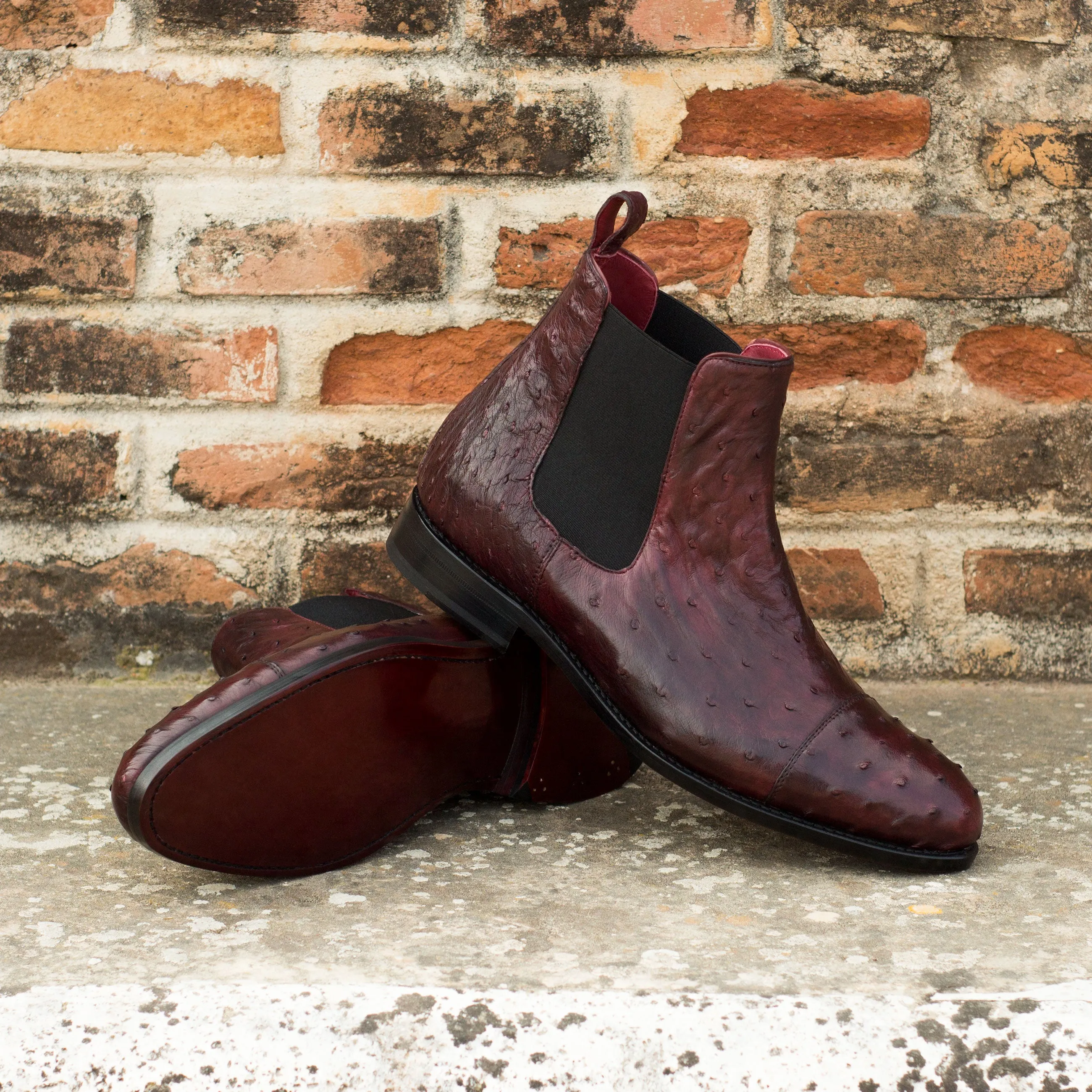 Burgundy Ostrich Chelsea Boots