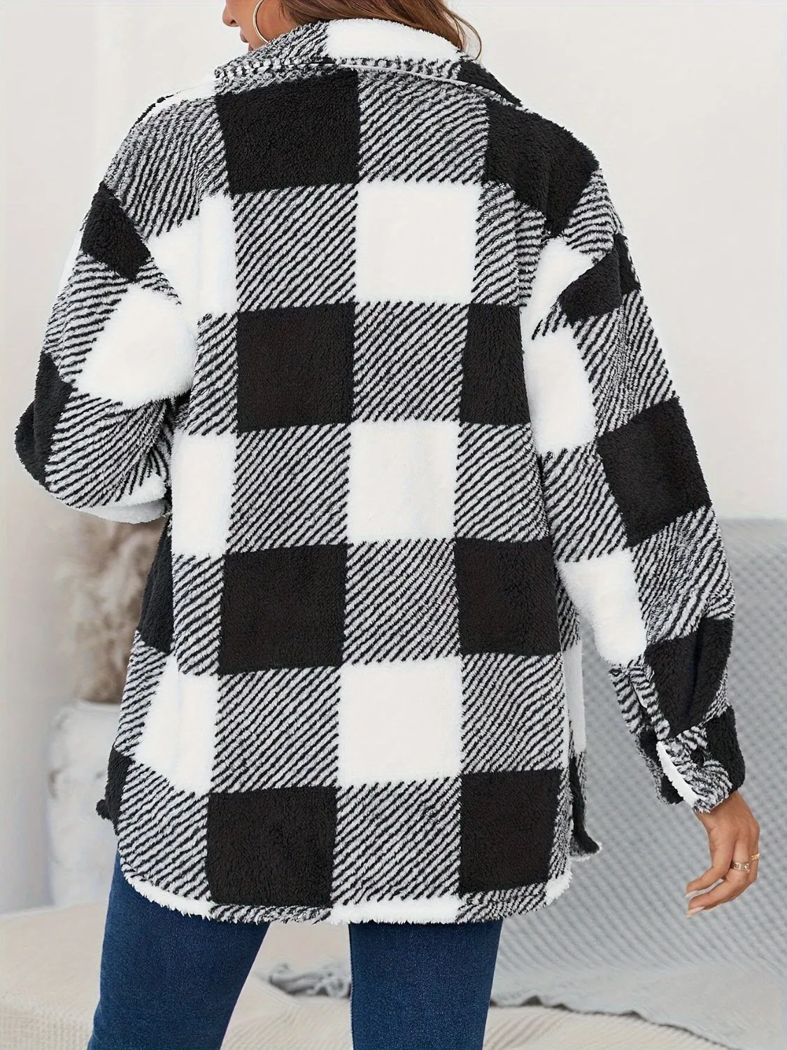 Button Up Long Sleeve Fuzzy Outerwear