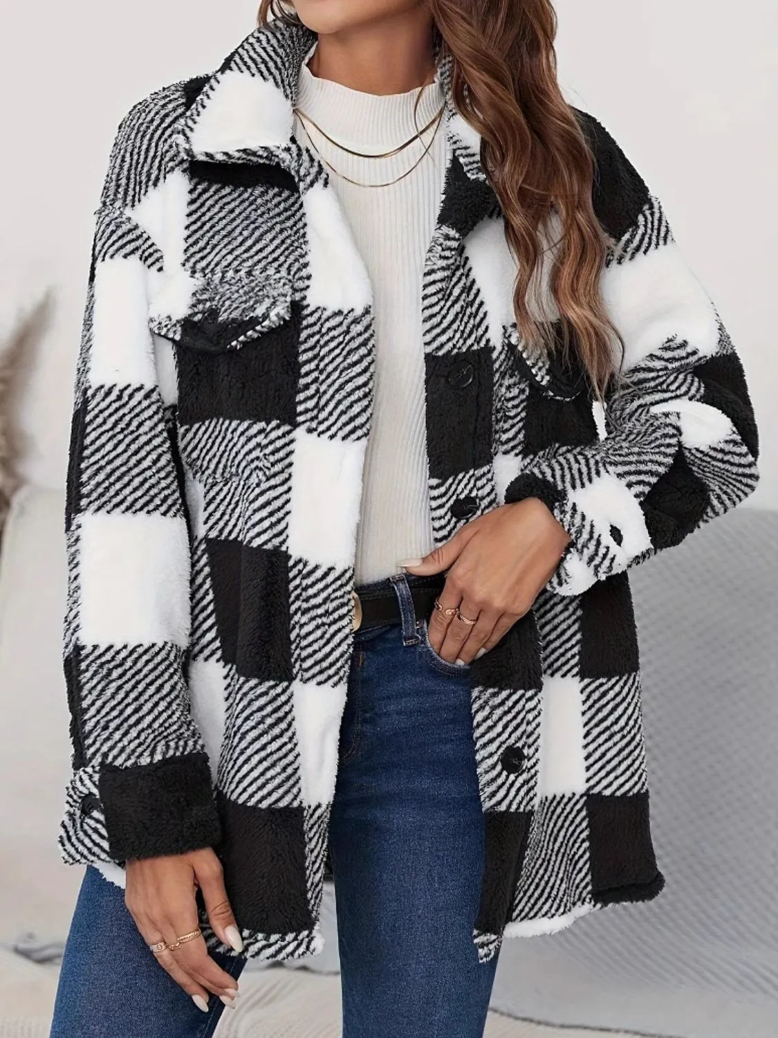 Button Up Long Sleeve Fuzzy Outerwear