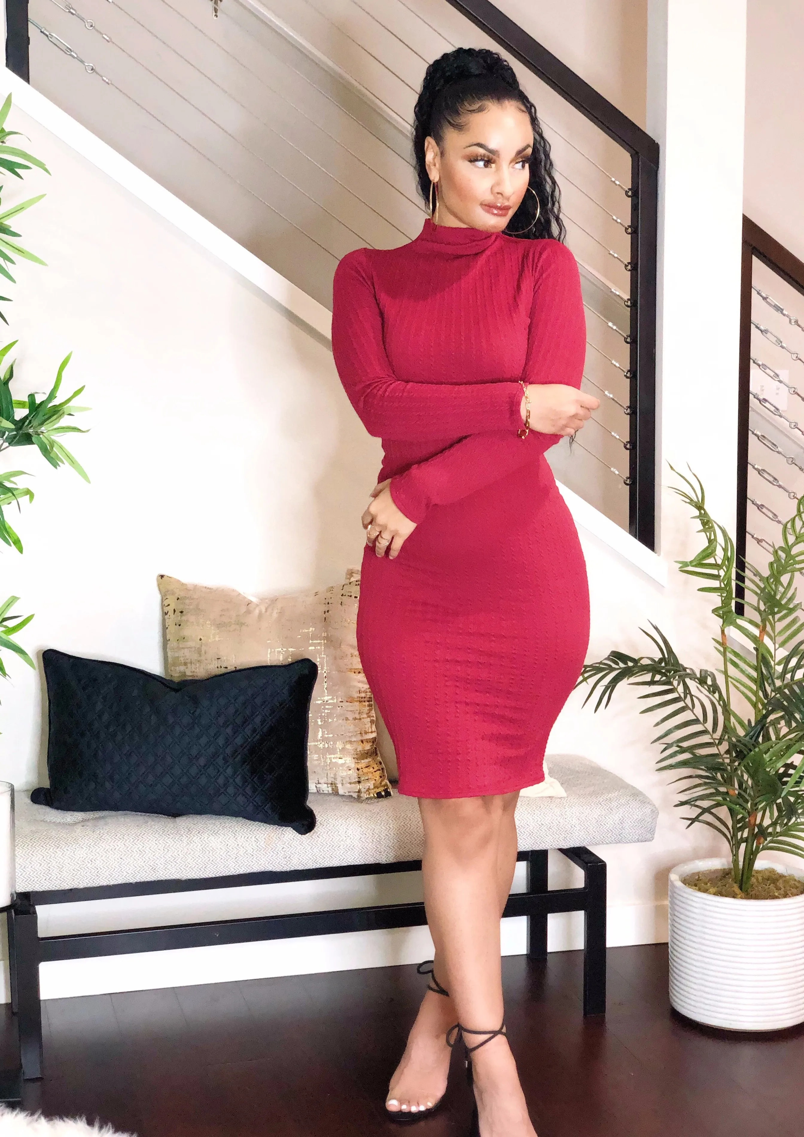 Cable Knit Sweater Midi Dress