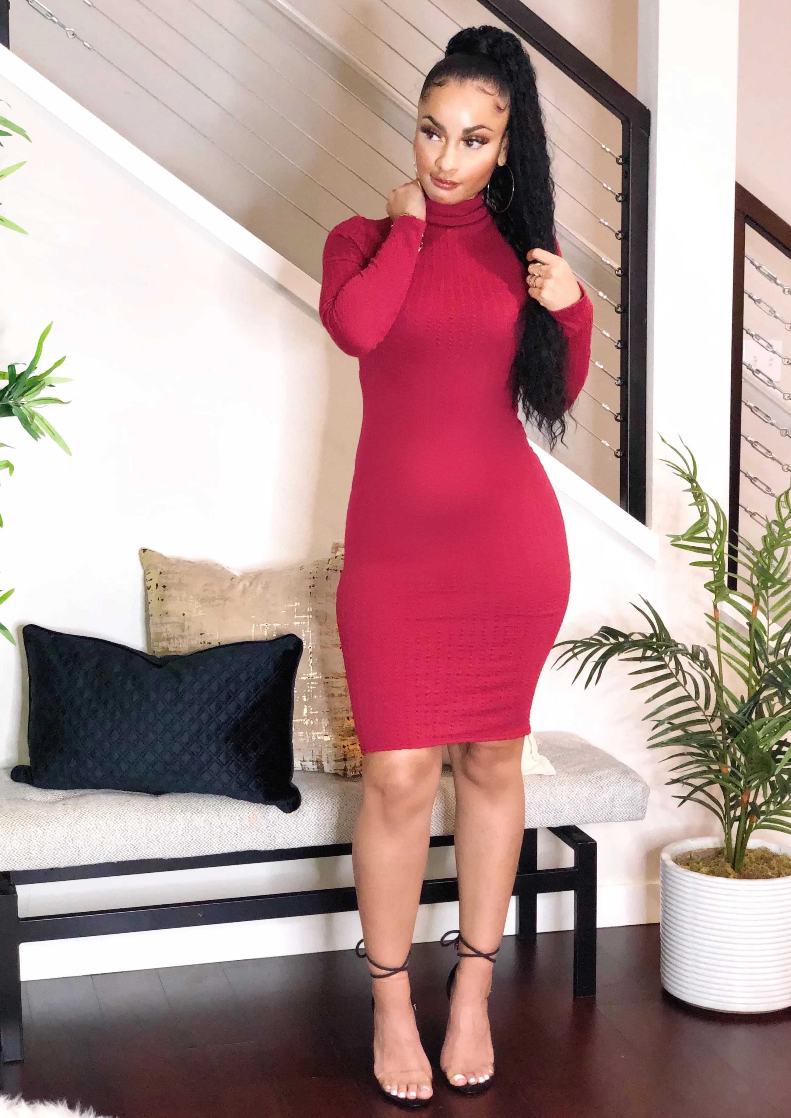 Cable Knit Sweater Midi Dress