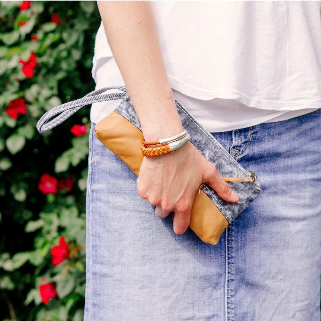 Camel/Cognac Leather and Silver Bracelet for Women, Medium Width Genuine Leather