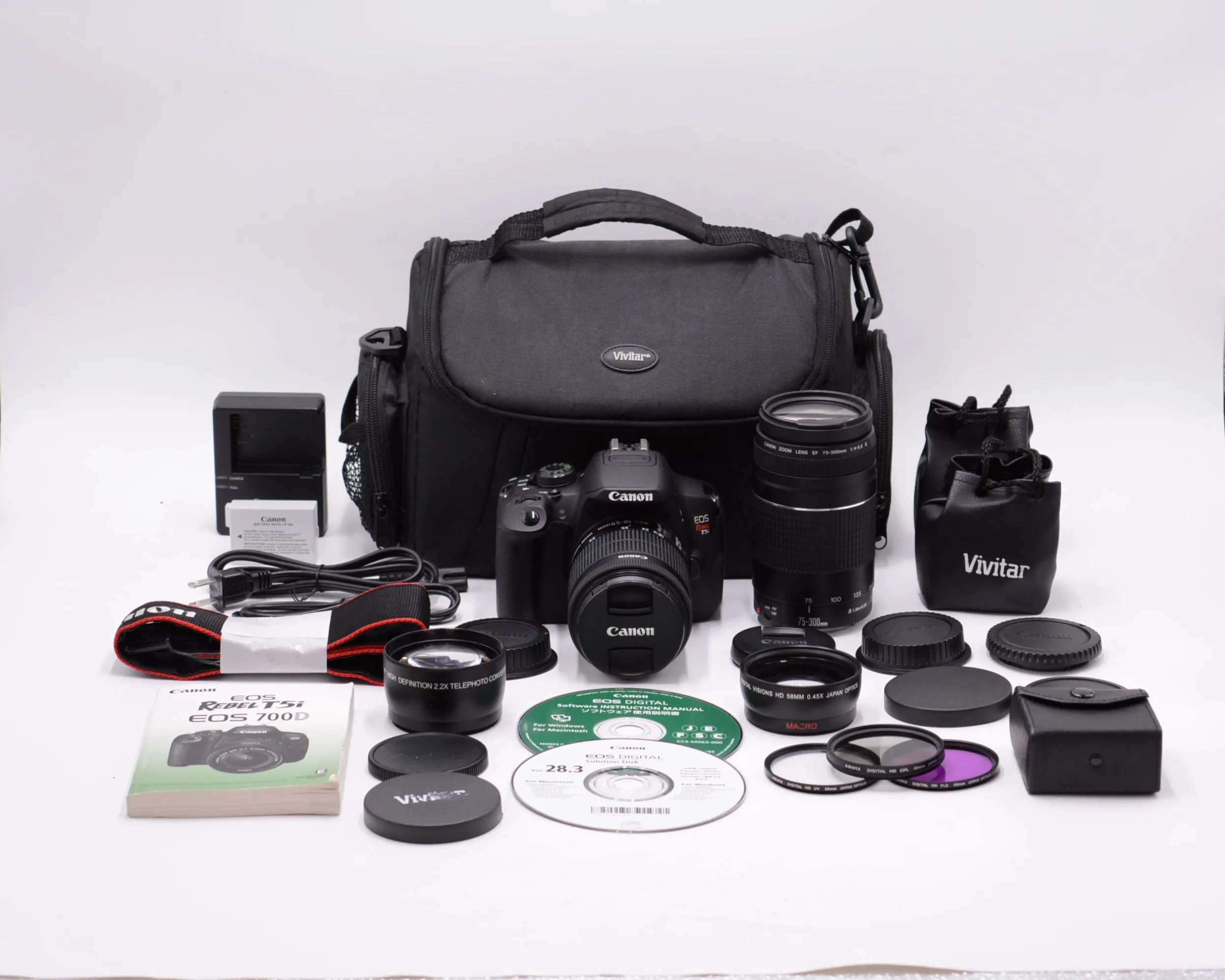 Canon REBELT5i/DUALLENS/05719 EOS Rebel T5i Camera W/EF-S 18-55mm 3.5-5.6 IS STM   EF 75-300mm 4-5.6 III Dual Lens Kit, Used