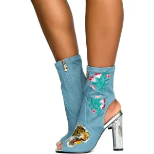 Cape Robbin Connie-45 Denim Heeled Booties Denim