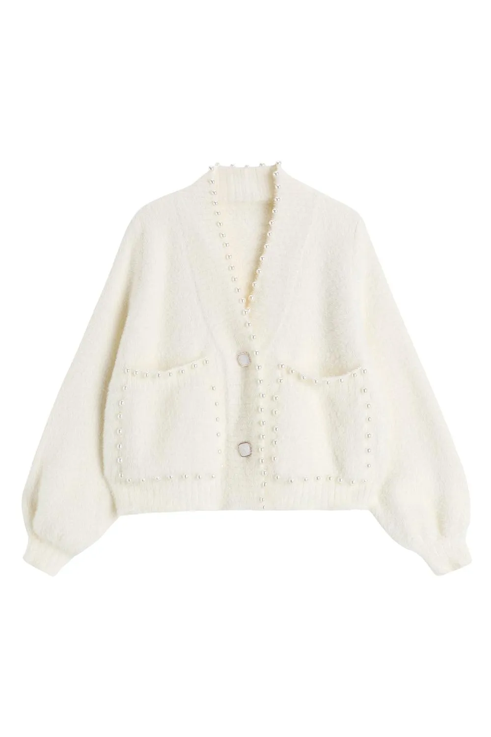 Carol Pearl Embellished Cardigan - White