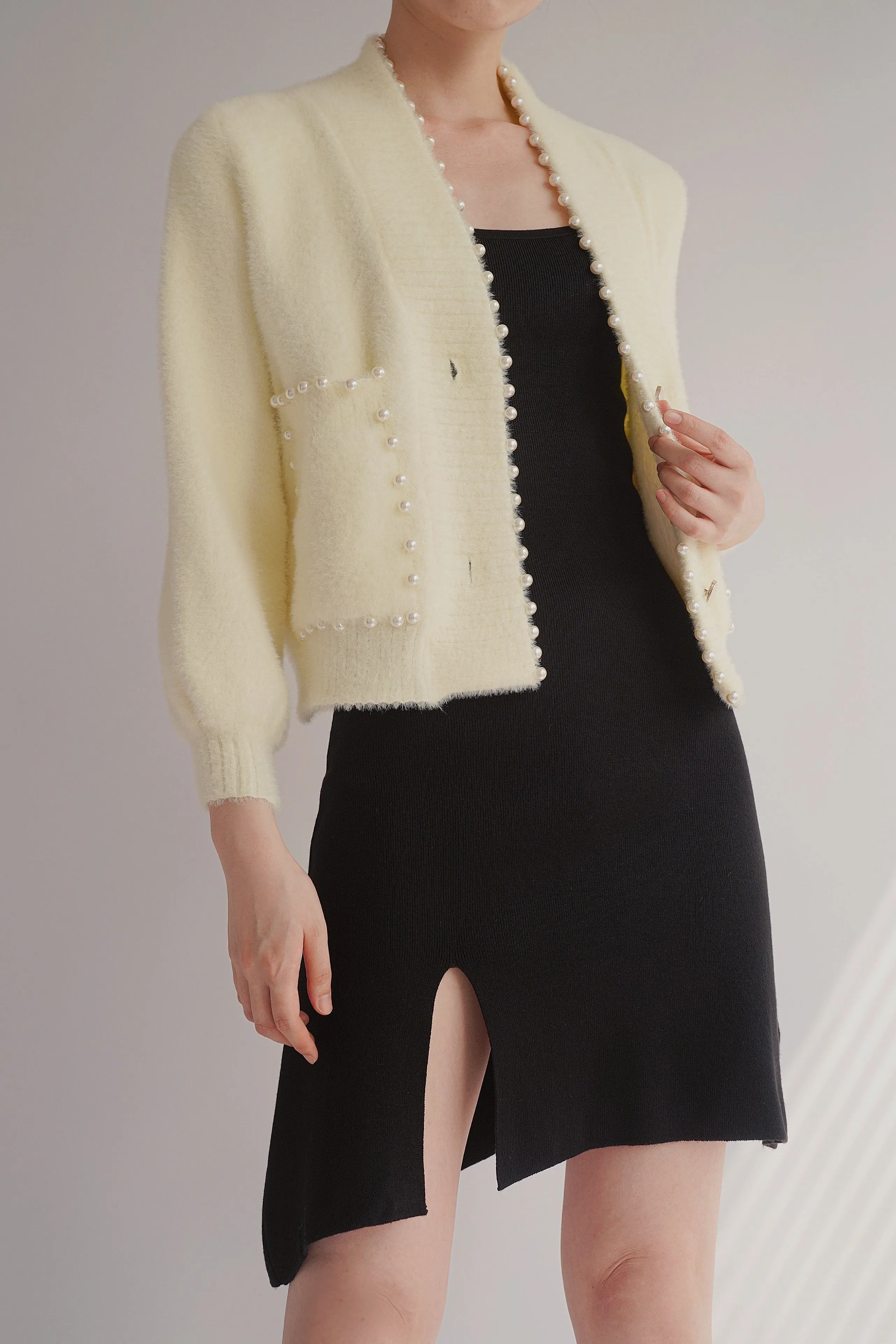 Carol Pearl Embellished Cardigan - White