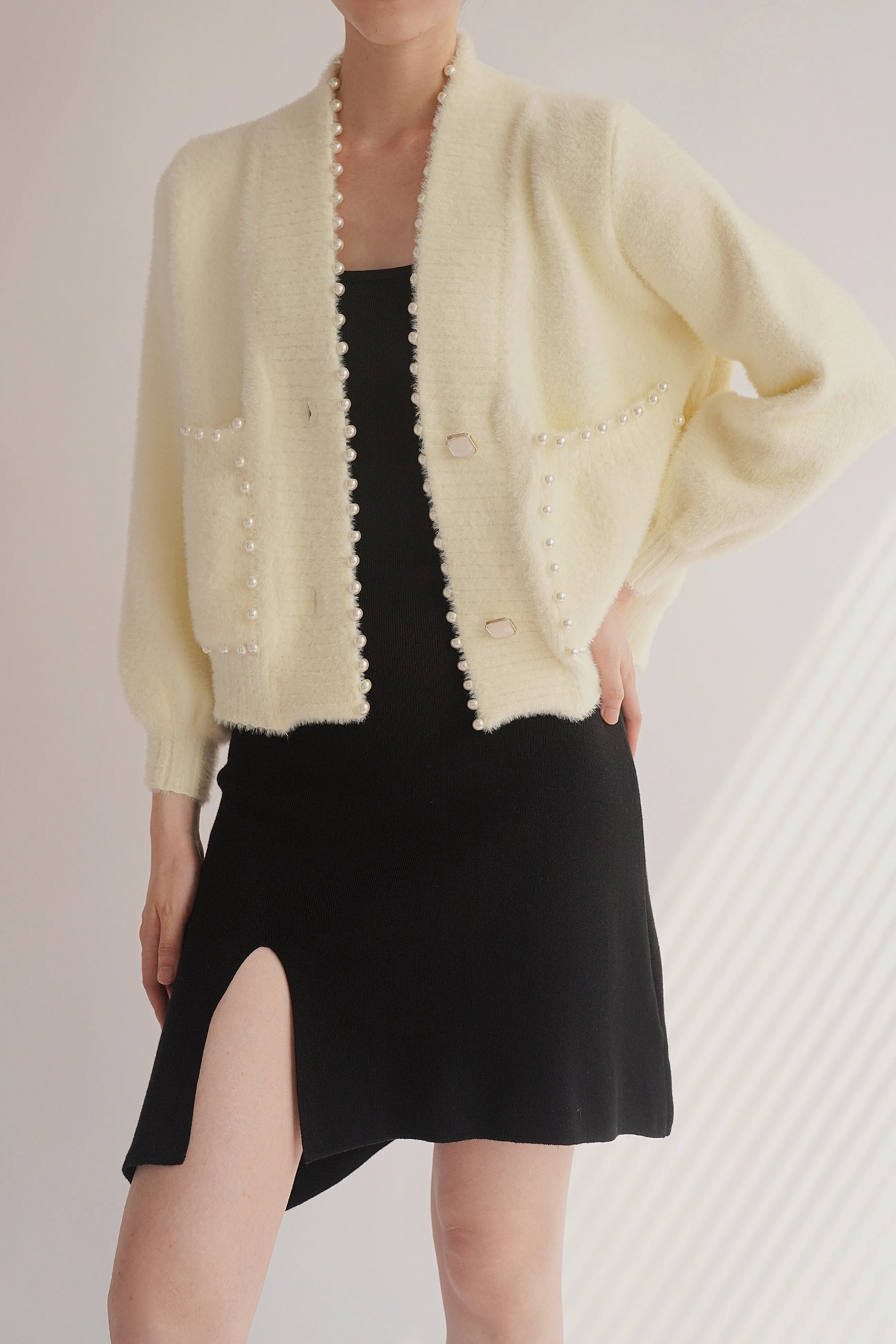 Carol Pearl Embellished Cardigan - White