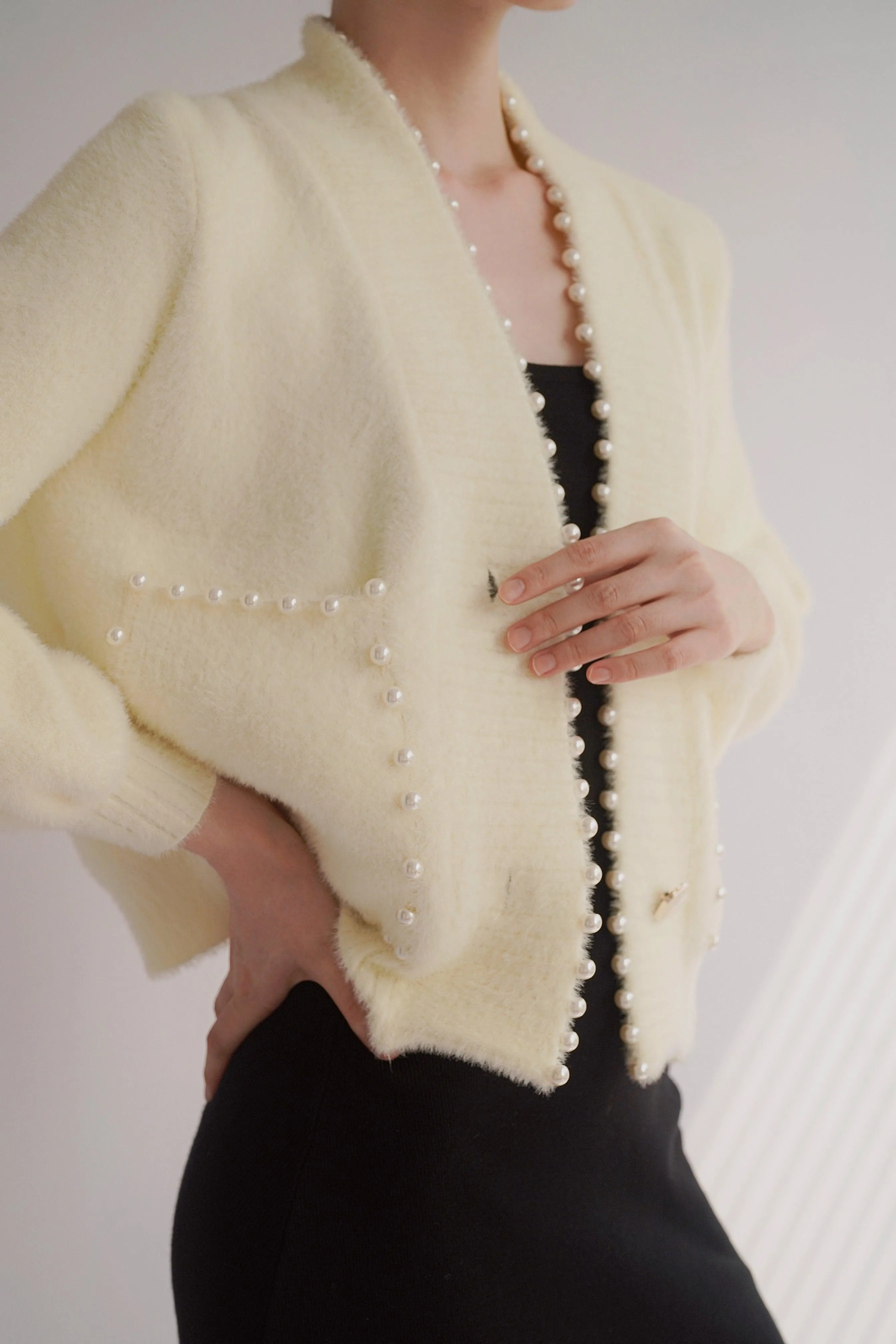Carol Pearl Embellished Cardigan - White