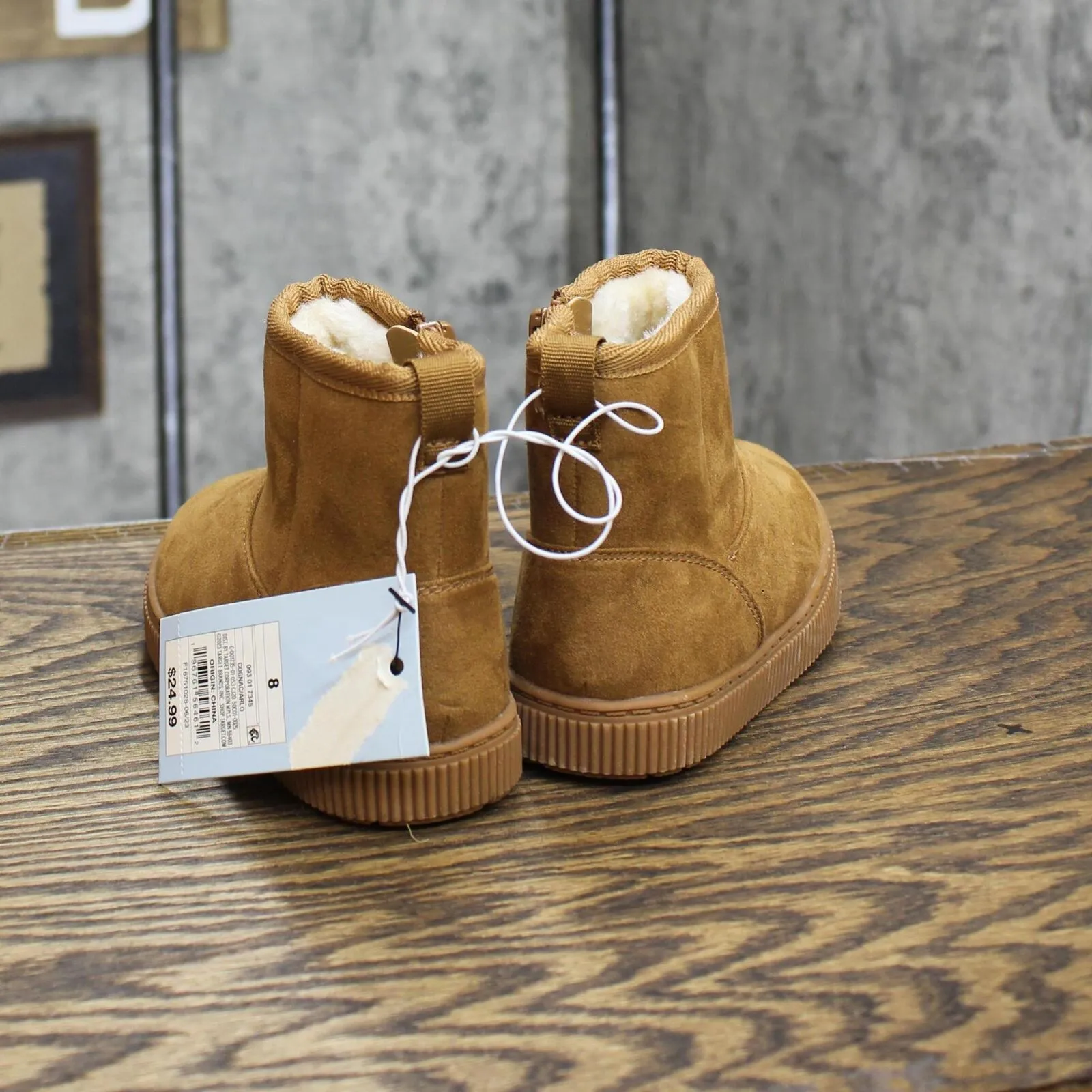 Cat & Jack Toddler Girls Arlo Zipper Shearling Style Boots ARL0 Cognac Brown 8T