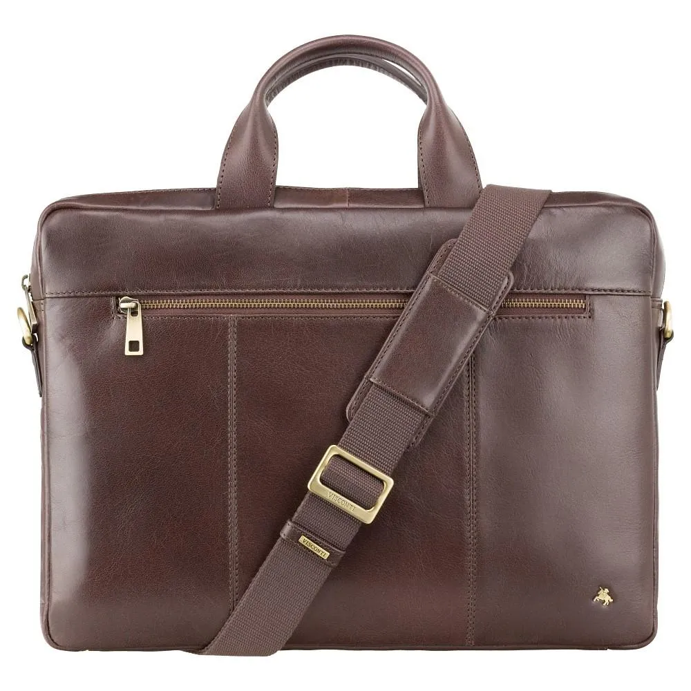 Charles 13" Leather Laptop Briefcase- Brown
