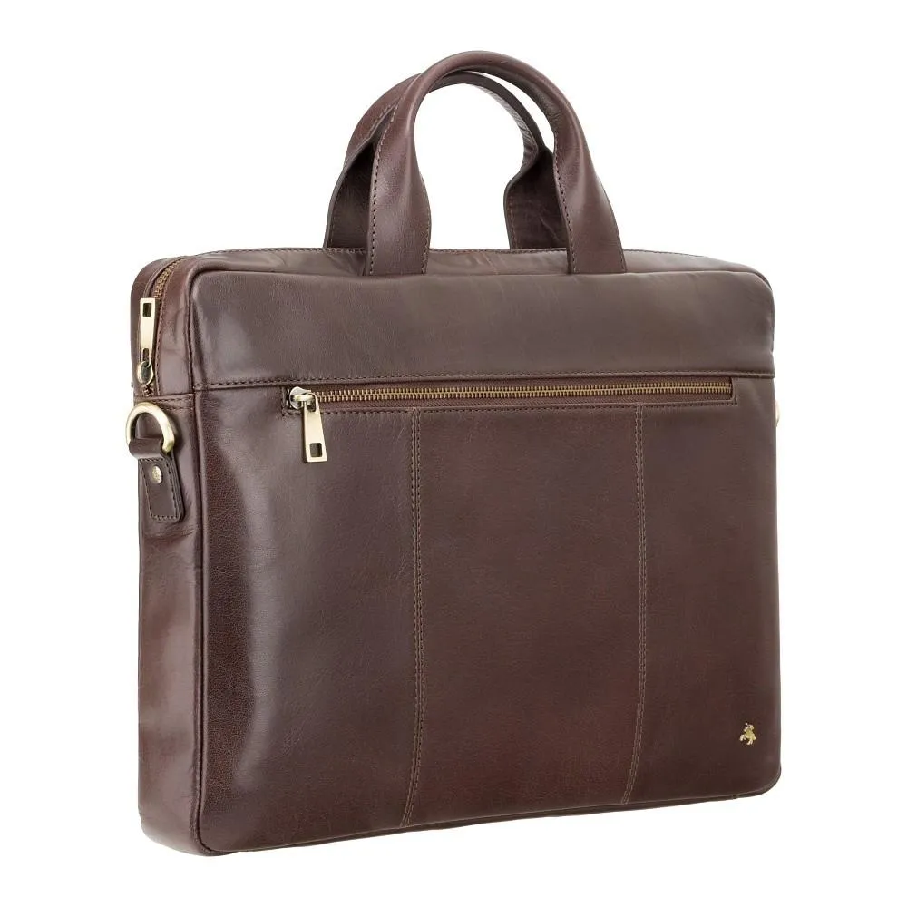 Charles 13" Leather Laptop Briefcase- Brown