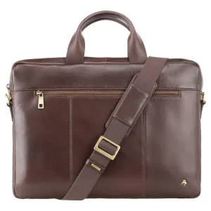 Charles 13" Leather Laptop Briefcase- Brown