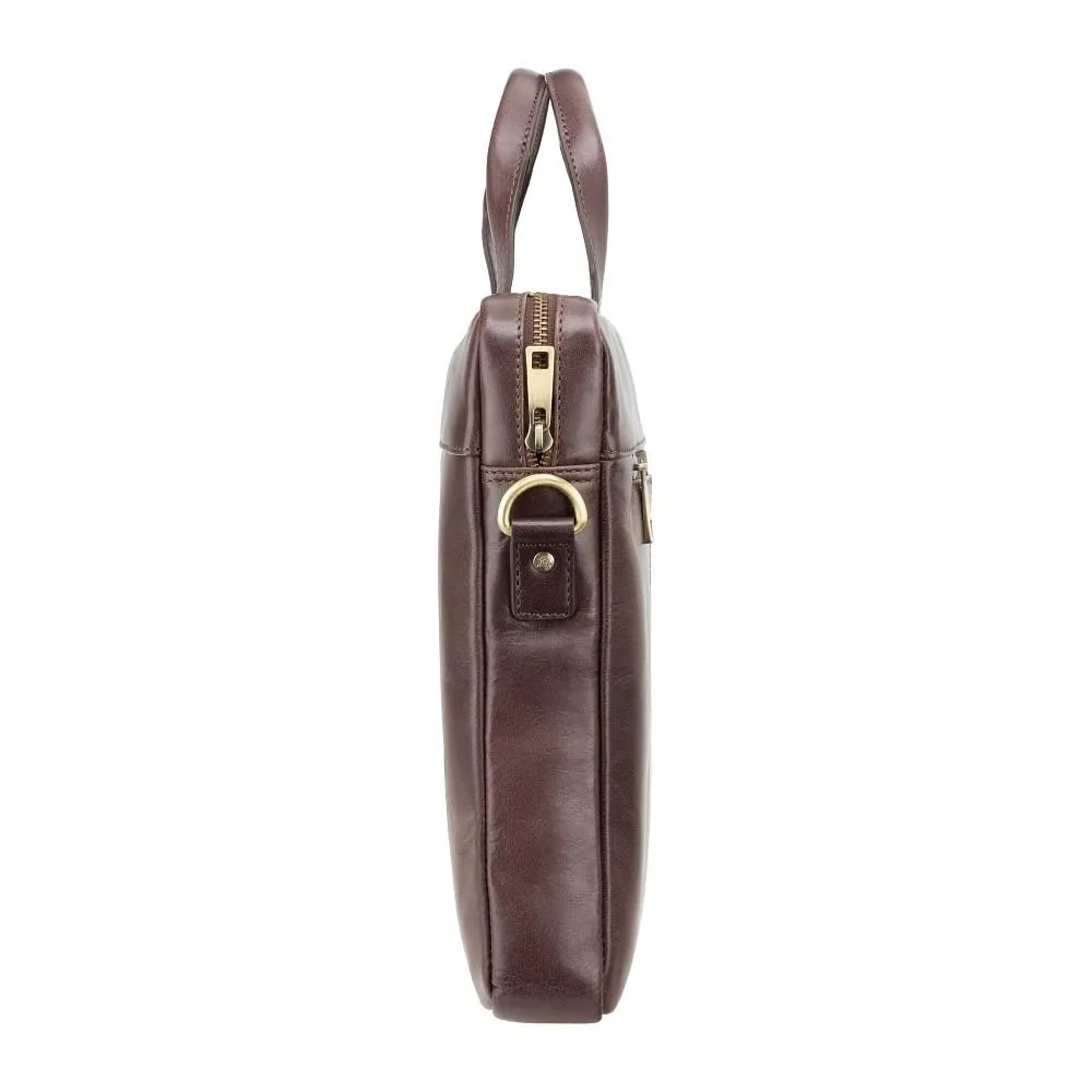 Charles 13" Leather Laptop Briefcase- Brown