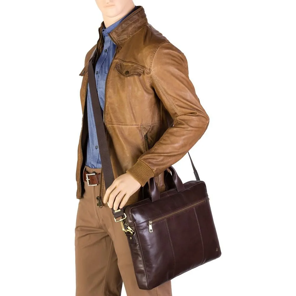 Charles 13" Leather Laptop Briefcase- Brown