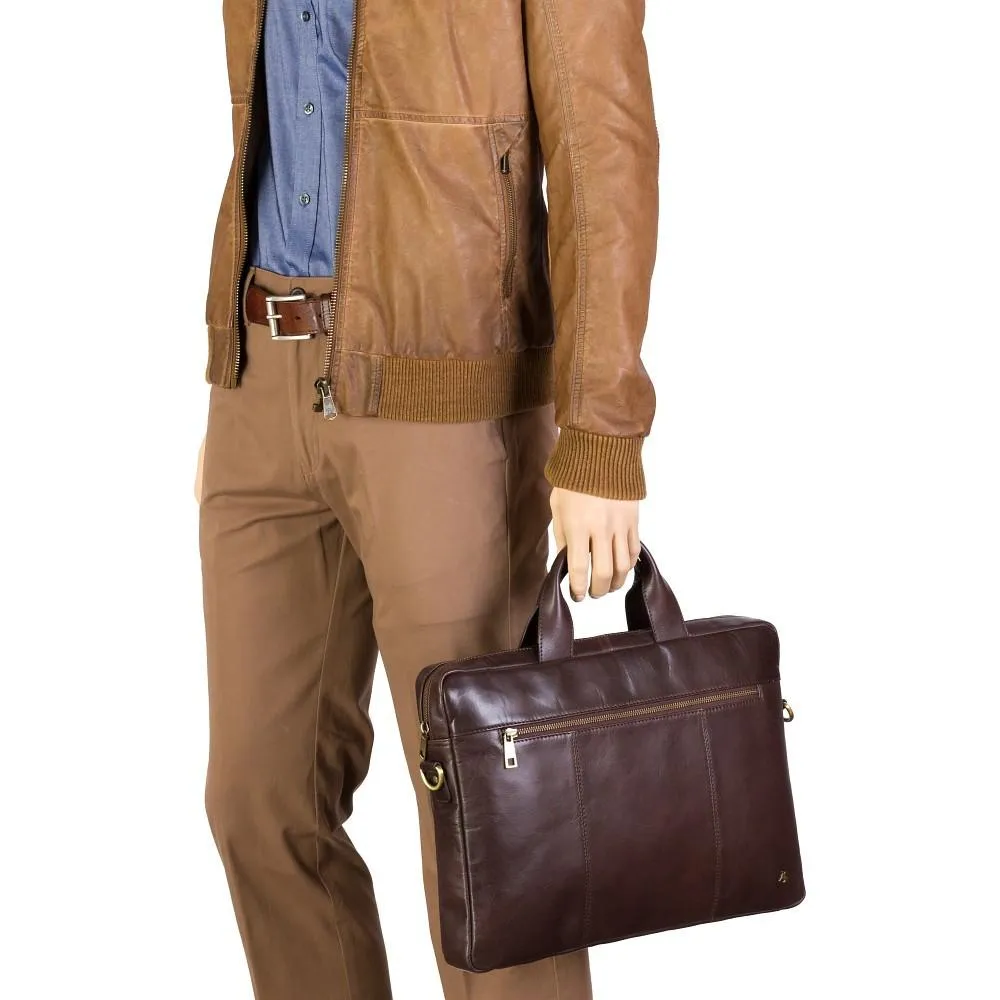 Charles 13" Leather Laptop Briefcase- Brown